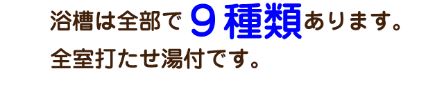 浴槽は全部で９種類あります。全室打たせ湯付きです。